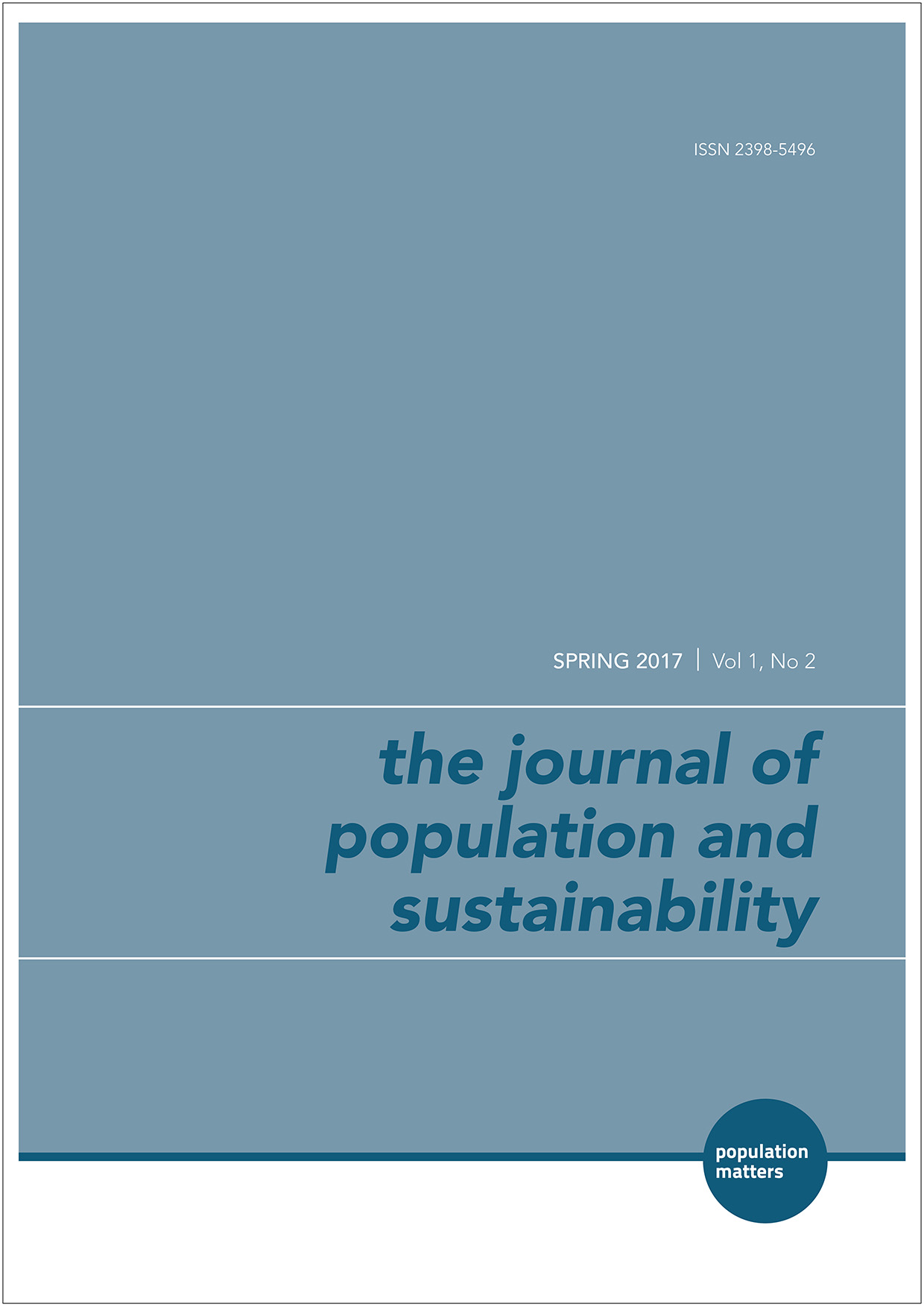 This image of the cover of this issue of The Journal of Population and Sustainability has the title in block letters on a grey-green background.