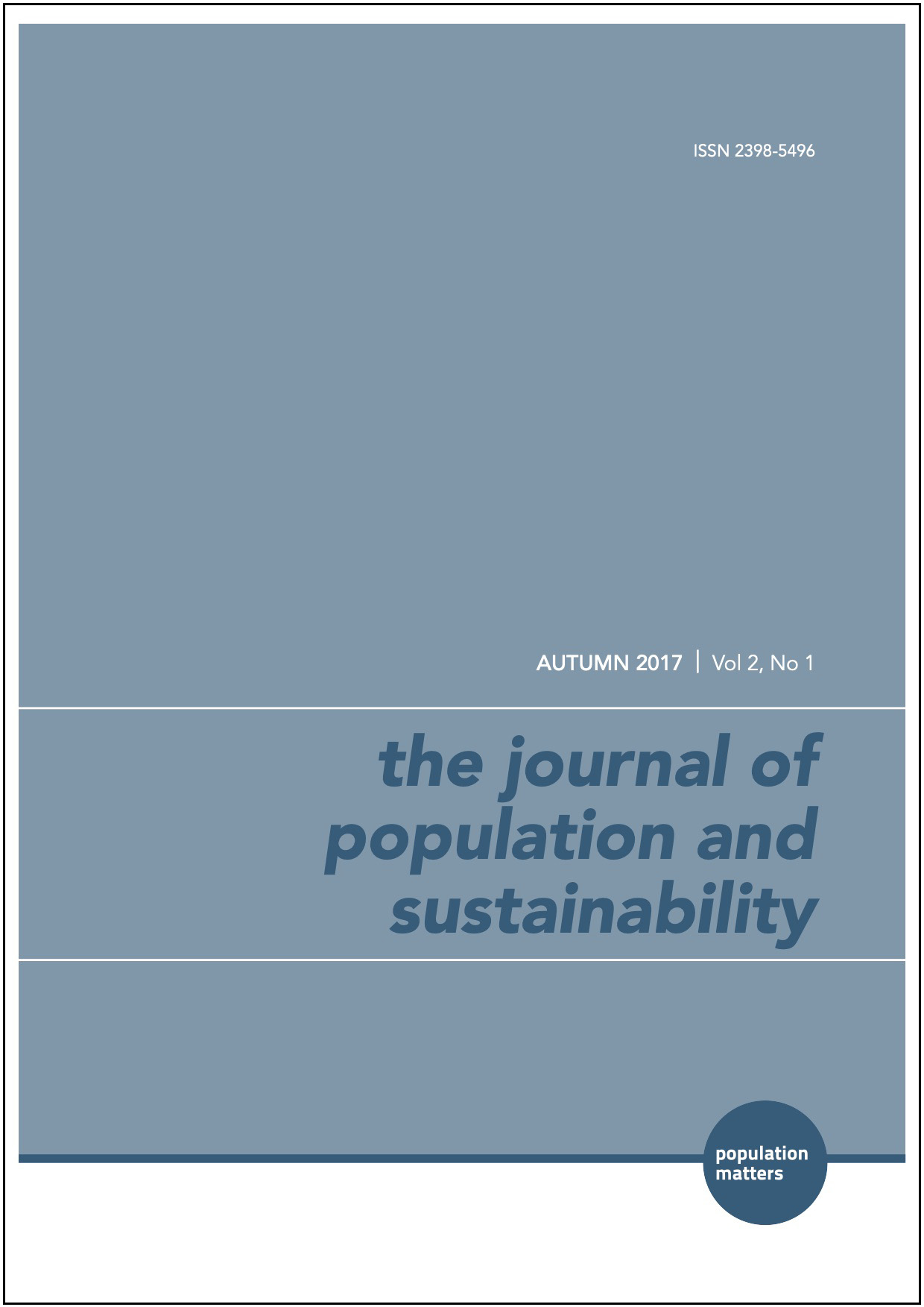 This image of the cover of this issue of The Journal of Population and Sustainability has the title in block letters on a grey-green background.