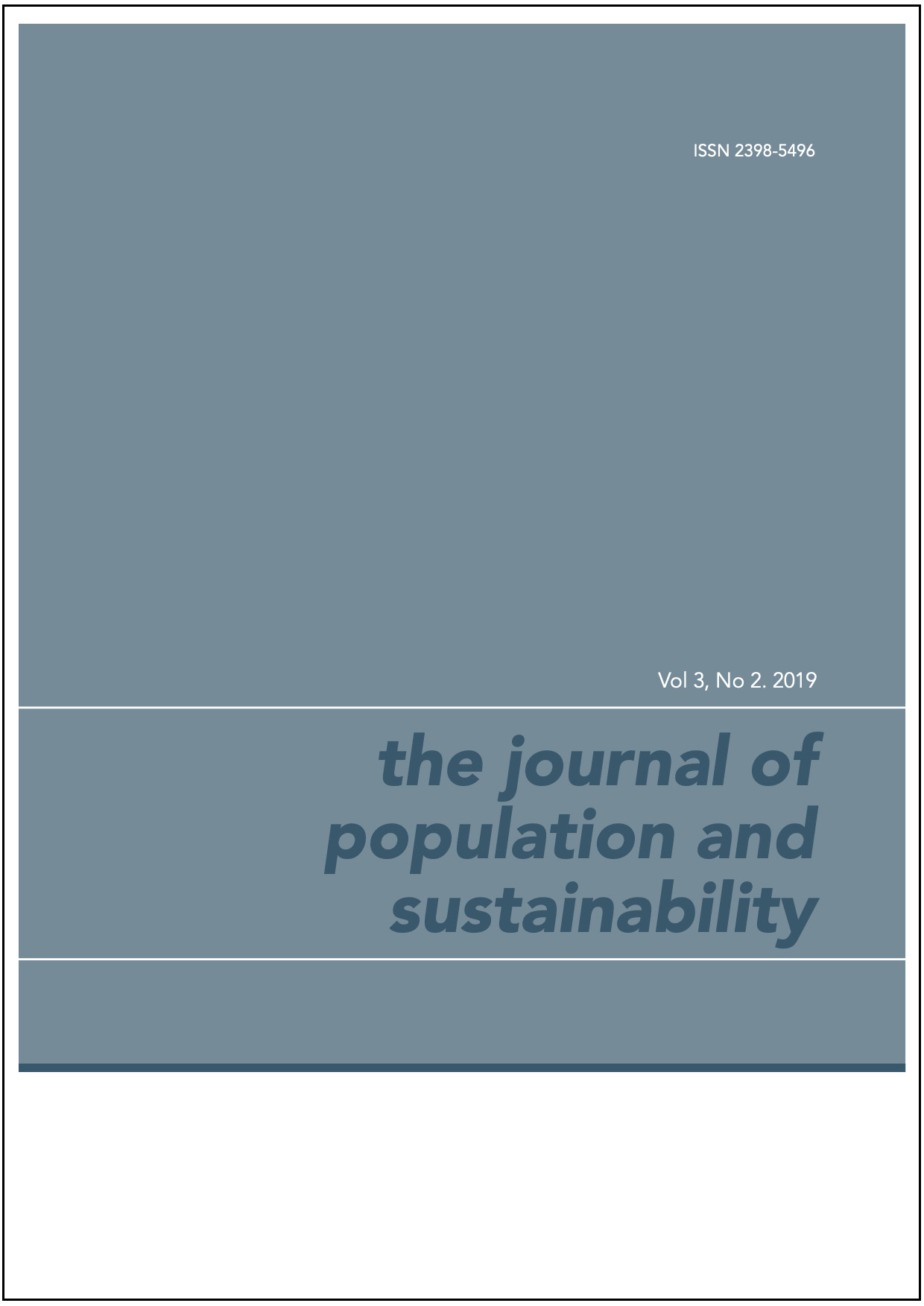 This image of the cover of this issue of The Journal of Population and Sustainability has the title in block letters on a grey-green background.
